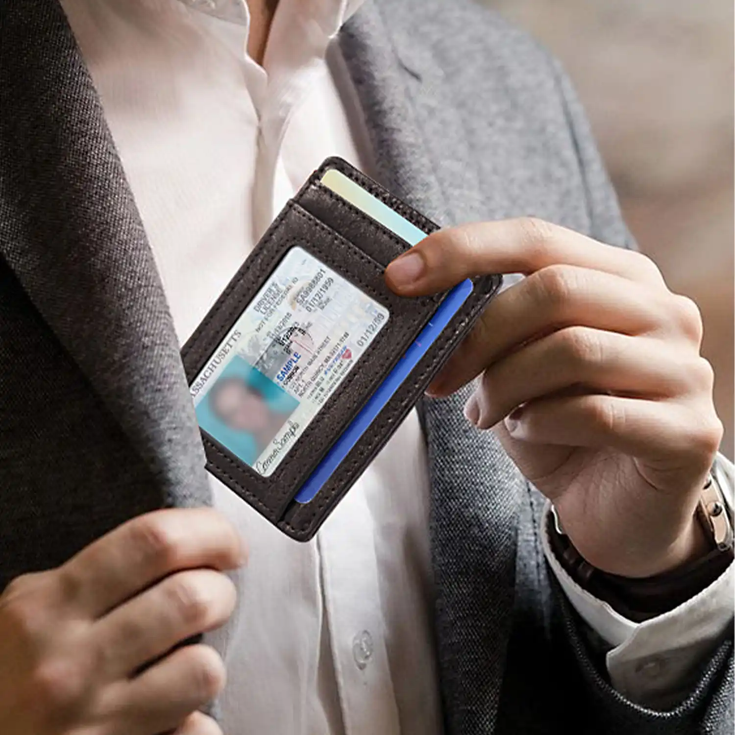 Front Pocket Card Case PU Leather RFID Protected