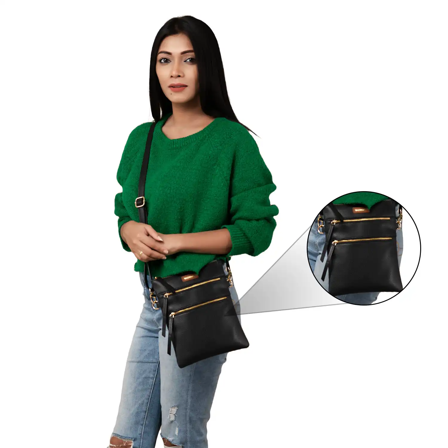 Womens Triple Zipper CrossBody Bag