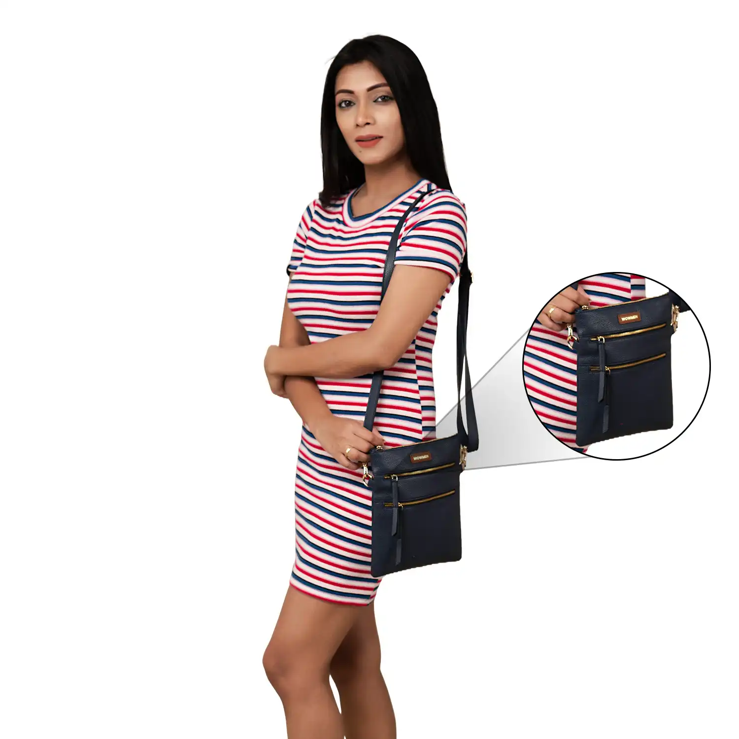 Womens Triple Zipper CrossBody Bag