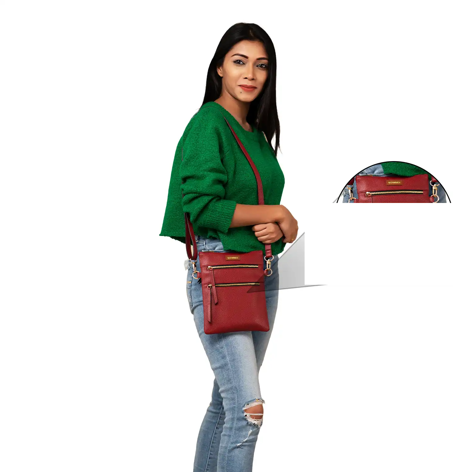 Womens Triple Zipper CrossBody Bag