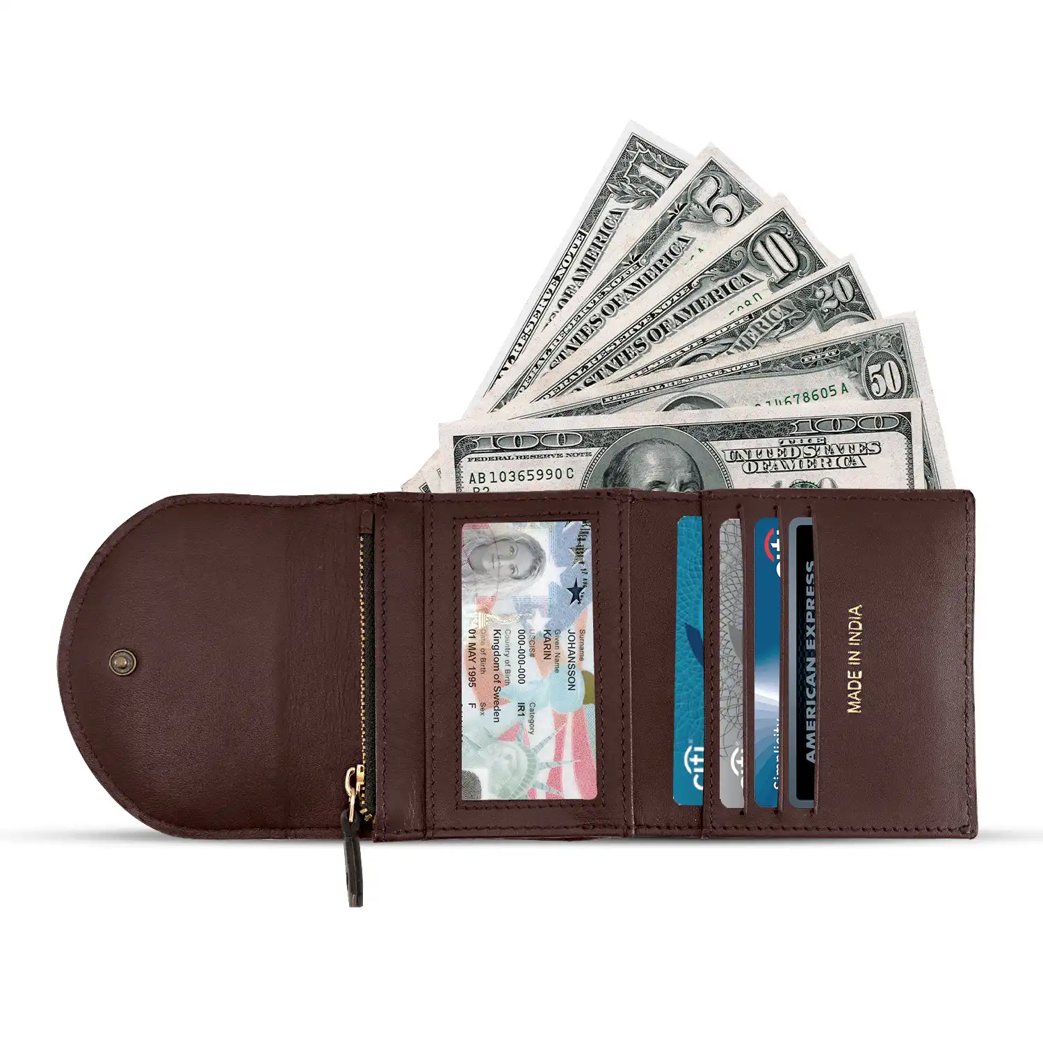 Women Trifold Leather Wallet RFID Protected