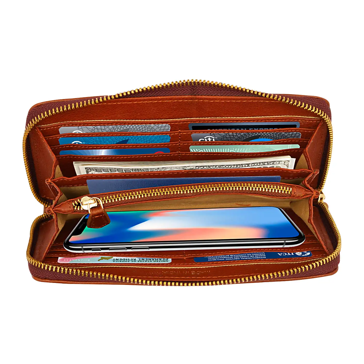 Women Zip Around Wallet Leather Large RFID Protected