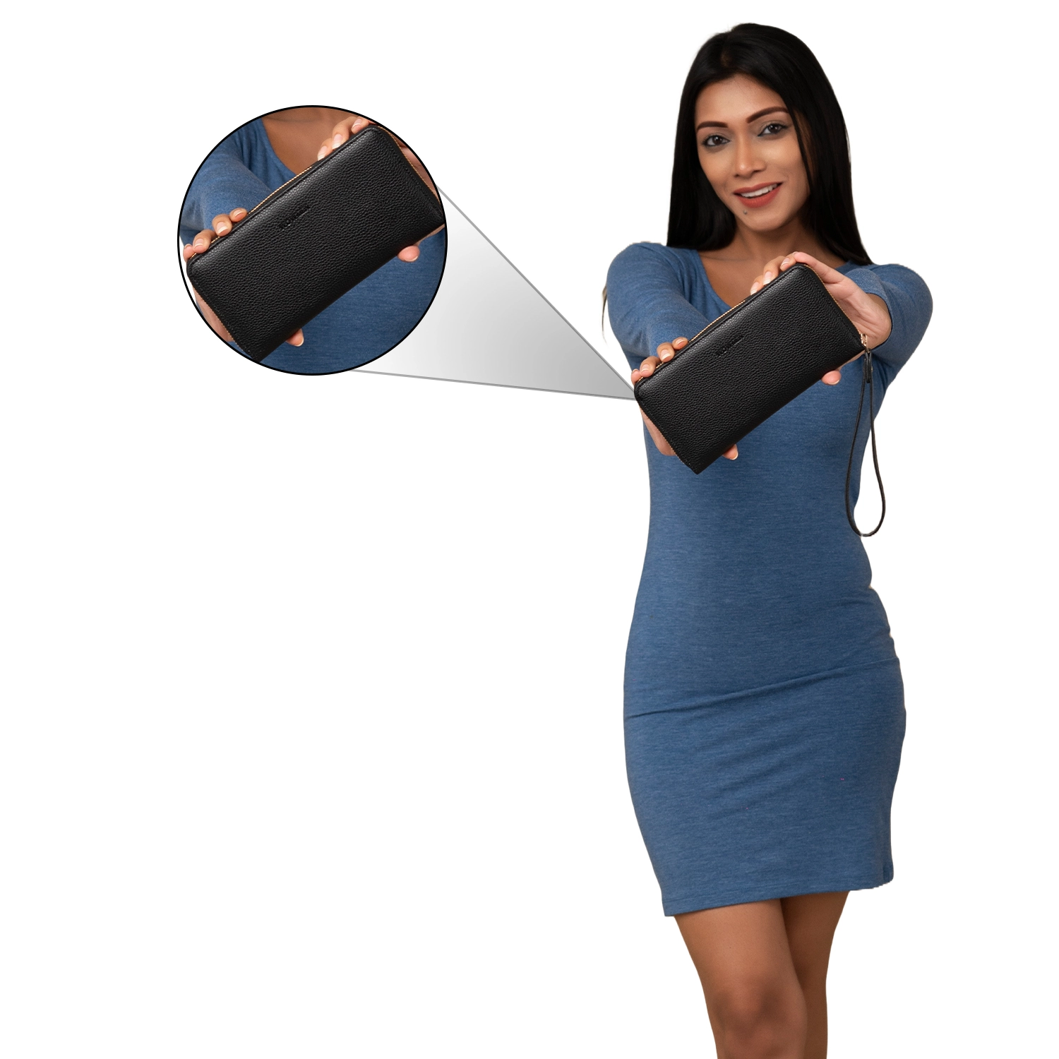 ZAW_PU_BLK_M Momens Zip Around Wallet PU Large RFID Protected