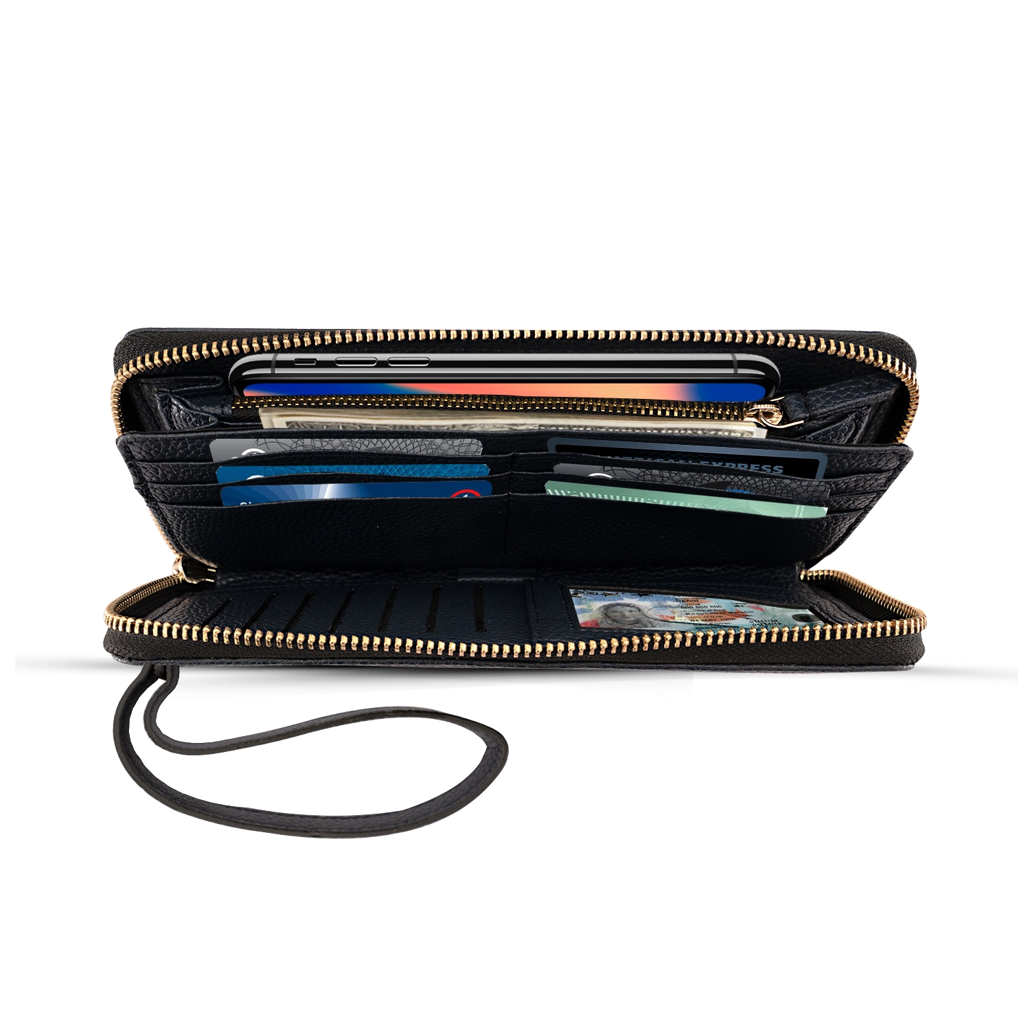 ZAW_PU_BLU_O Momens Zip Around Wallet PU Large RFID Protected